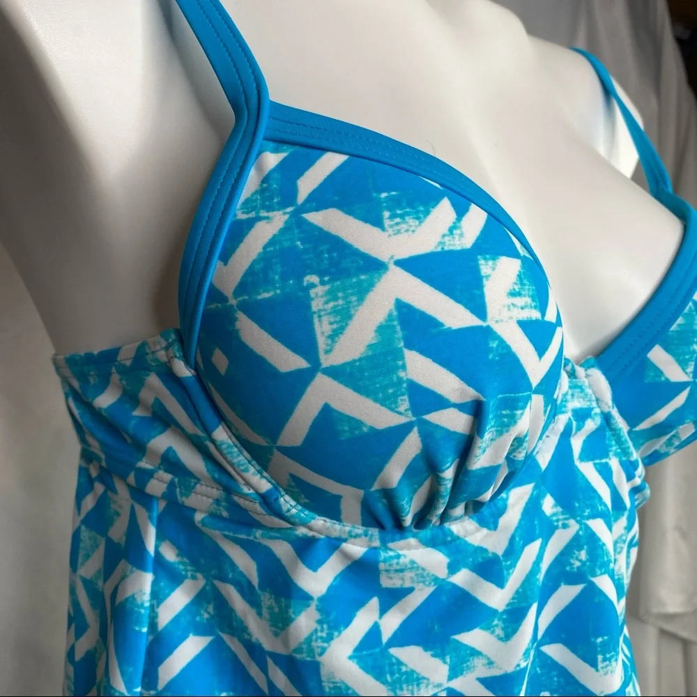 Maidenform Swim By the Sea Tankini Push Up Bra Fit Blue & White Print XSmall